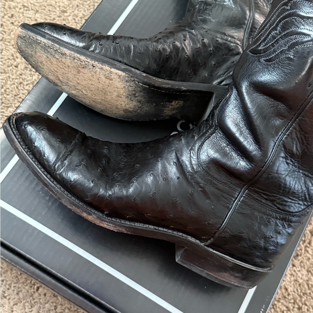 Used Lucchese black ostrich roper style boots - Picture 14 of 15